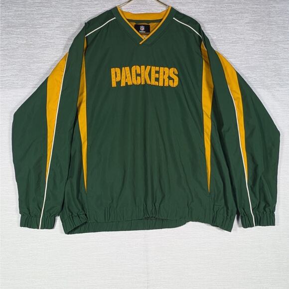 NFL Green Bay Packers Windbreaker Jacket Mens XL Green V Neck Pullover - Picture 1 of 6